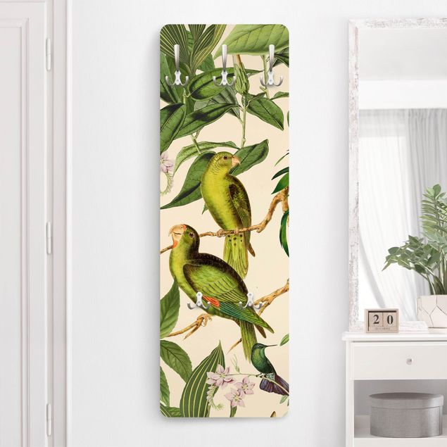 Klädhängare vägg blommor  Vintage Collage - Parrots In The Jungle