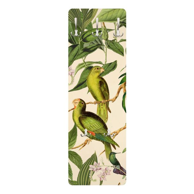 Klädhängare vägg grön Vintage Collage - Parrots In The Jungle