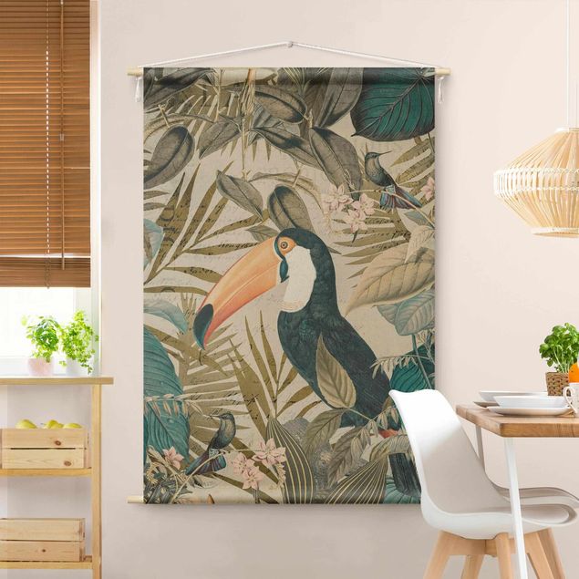 Väggbonad skog Vintage Collage - Toucan In The Jungle