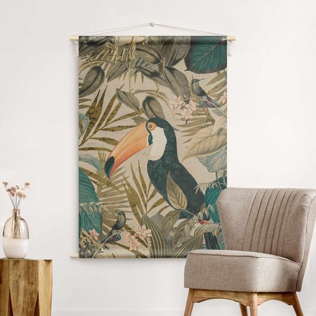 Väggbonad XXL Vintage Collage - Toucan In The Jungle