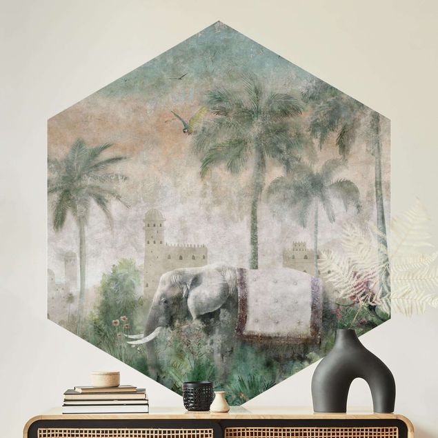 Tapeter vintage Vintage Jungle Scene with Elephant