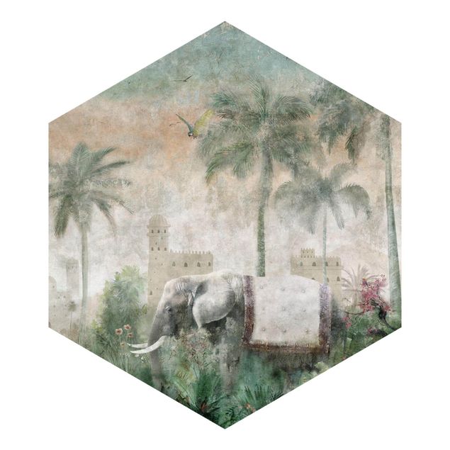 Tapeter Vintage Jungle Scene with Elephant