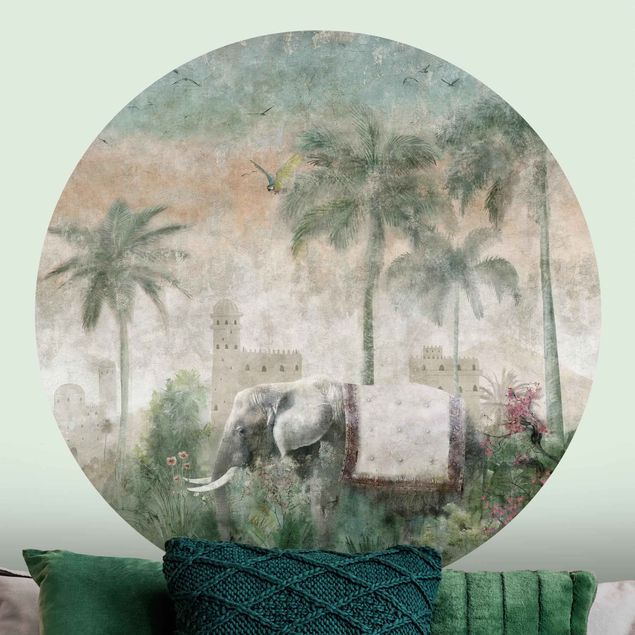 Tapeter vintage Vintage Jungle Scene with Elephant