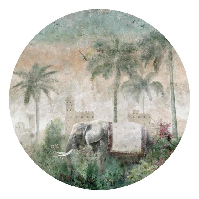 Tapeter Vintage Jungle Scene with Elephant