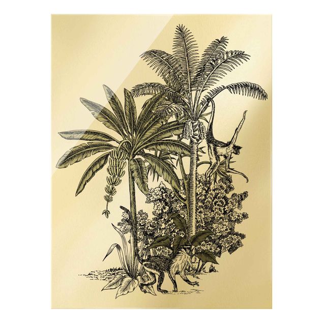 Tavlor blommor  Vintage Illustration - Monkeys  And Palm Trees