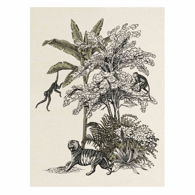 Canvastavlor blommor  Vintage Illustration - Climbing Monkeys