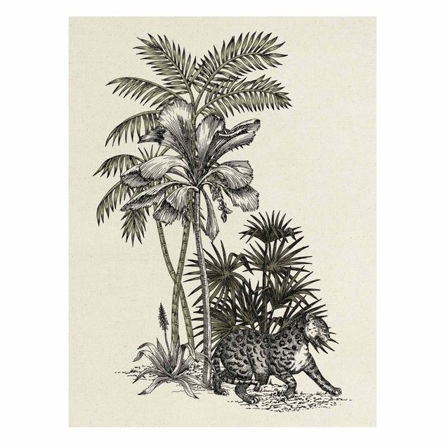 Tavlor blommor Vintage Illustration - Tiger And Palm Trees