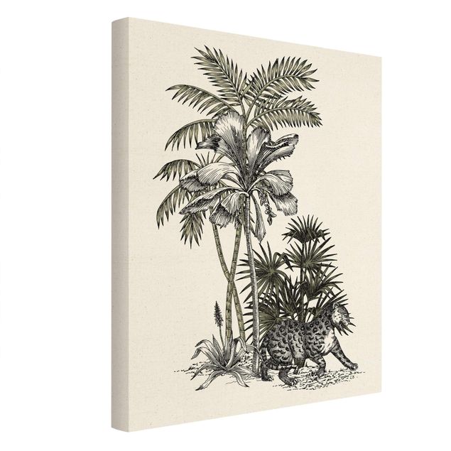 Tavlor blommor  Vintage Illustration - Tiger And Palm Trees