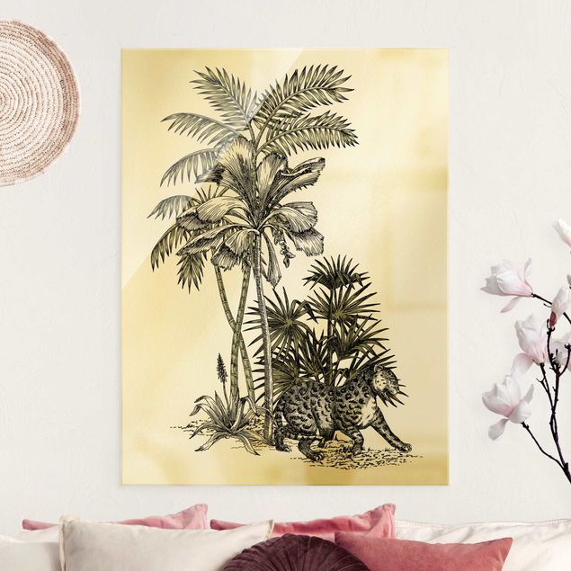 Kök dekoration Vintage Illustration - Tiger And Palm Trees