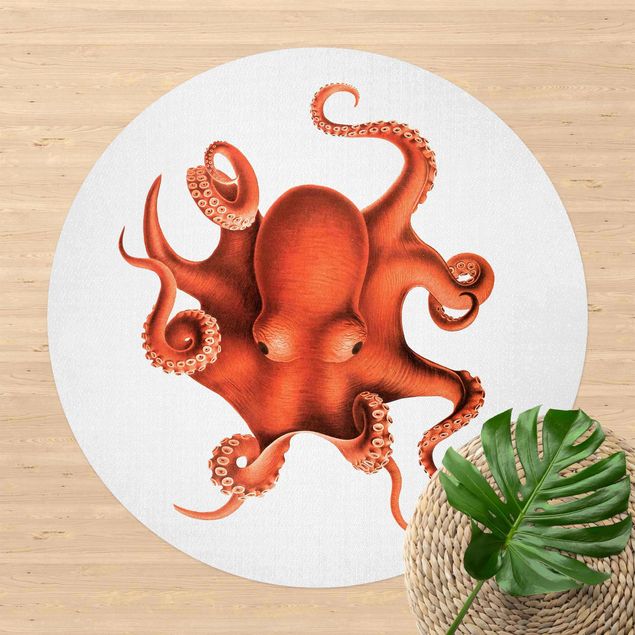 utomhusmattor Vintage Illustration Red Octopus