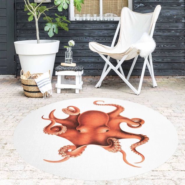 modern matta Vintage Illustration Red Octopus