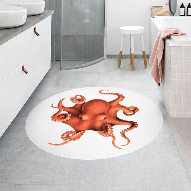 mattor röd Vintage Illustration Red Octopus