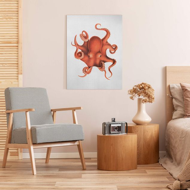 Tavlor landskap Vintage Illustration Red Octopus