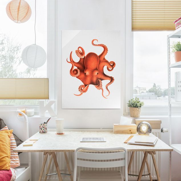 Tavlor stränder Vintage Illustration Red Octopus