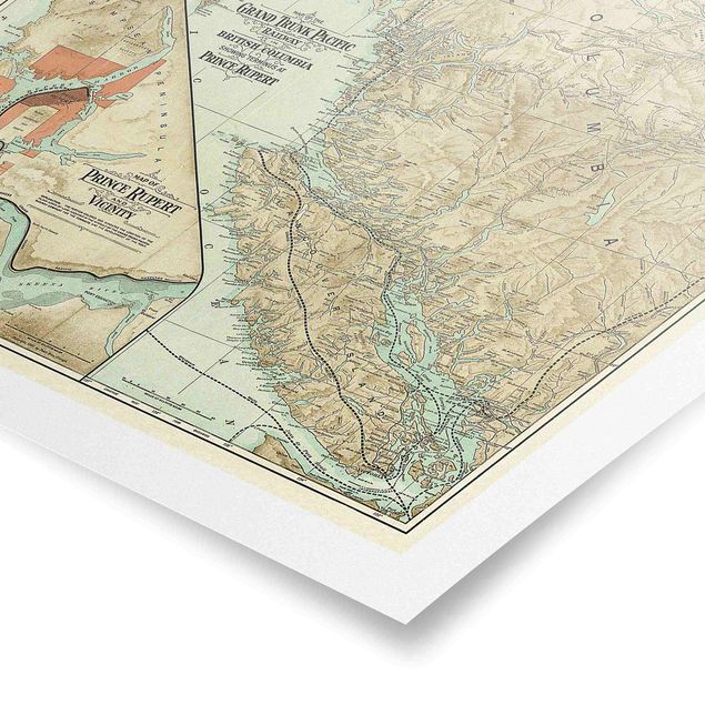 Tavlor färgglada Vintage Map British Columbia