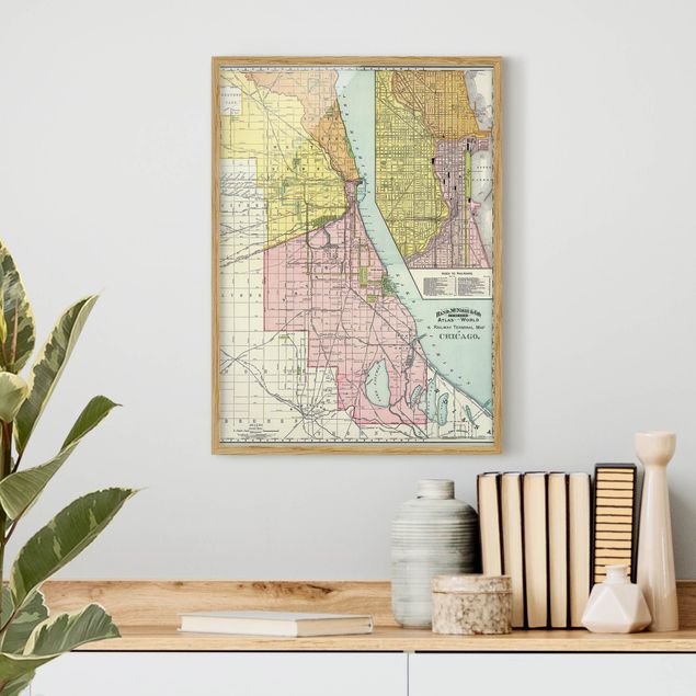 Tavlor med ram ordspråk Vintage Map Chicago