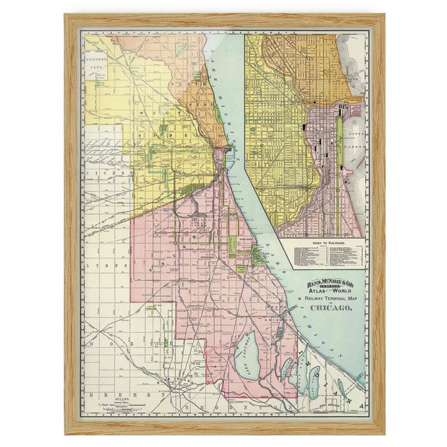 Tavlor med ram vintage Vintage Map Chicago