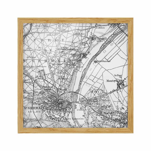 Tavlor med ram världskartor Vintage Map St Germain Paris