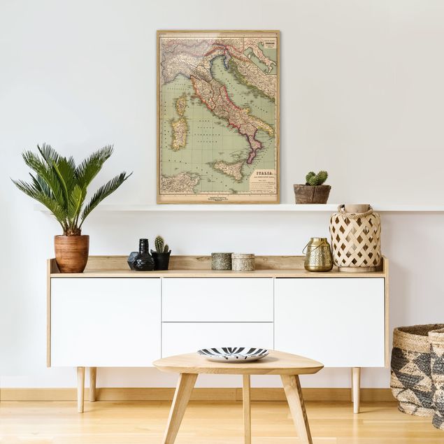 Tavlor med ram världskartor Vintage Map Italy