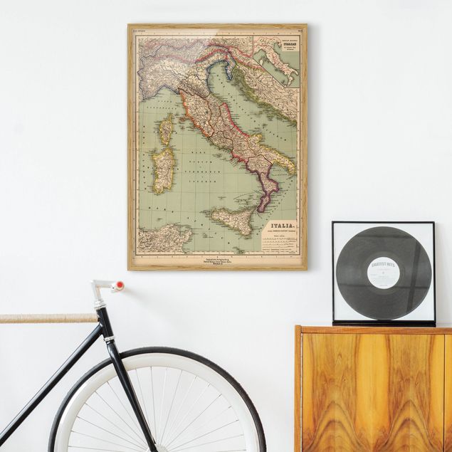 Tavlor med ram vintage Vintage Map Italy