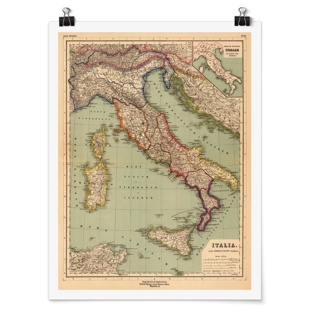 Posters vintage Vintage Map Italy