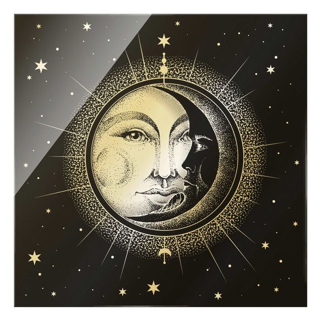 Tavlor svart och vitt Vintage Sun And Moon Illustration