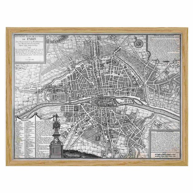 Tavlor med ram vintage Vintage Map City Of Paris Around 1600