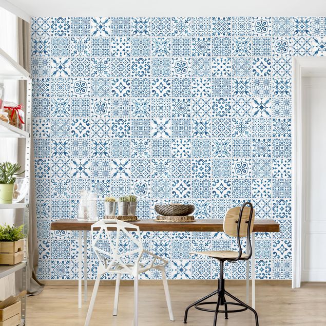 Tapeter modernt Tile Pattern Blue White
