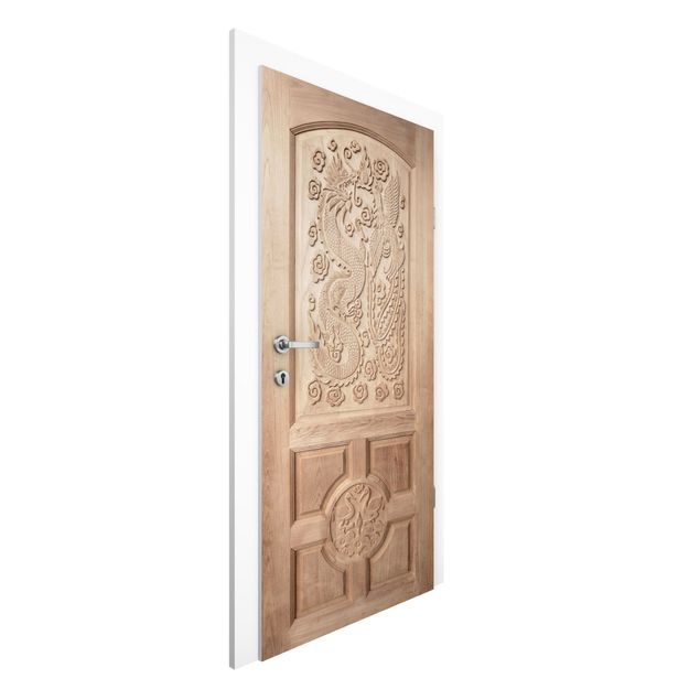 Dörrtapeter papper trälook Carved Asian Wooden Door From Thailand