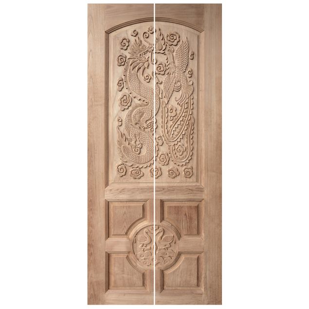 Fototapeter trälook Carved Asian Wooden Door From Thailand
