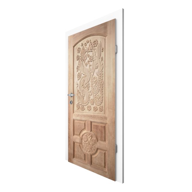 Tapeter modernt Carved Asian Wooden Door From Thailand