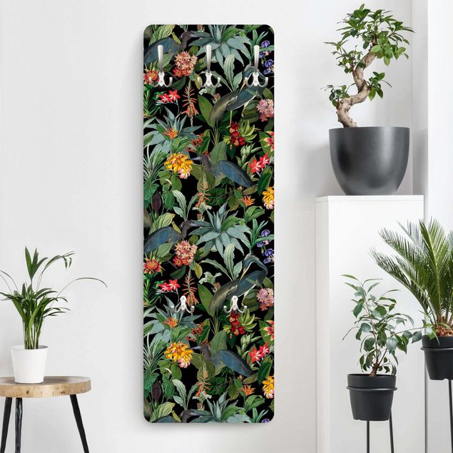Klädhängare vägg blommor  Birds With Tropical Flowers