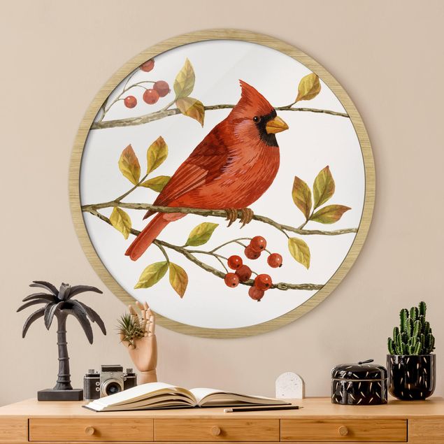 Tavlor med ram vintage Birds And Berries - Northern Cardinal