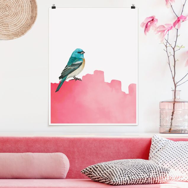 Kök dekoration Bird On Pink Backdrop