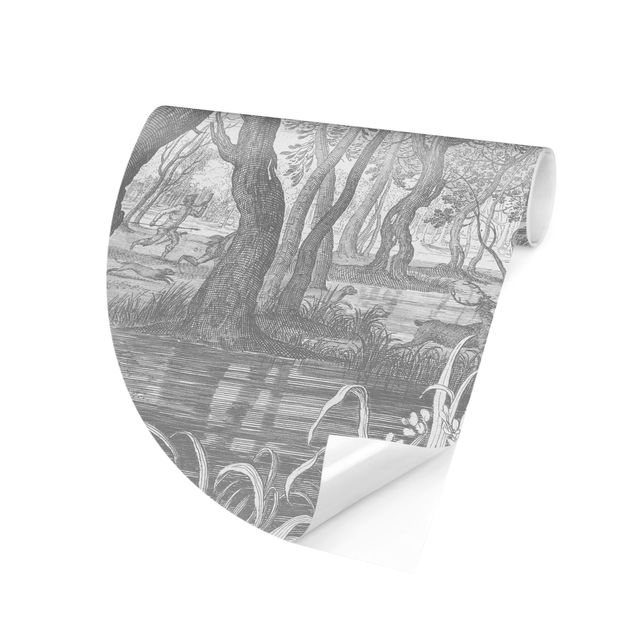 Fototapeter grått Forest Copperplate Engraving