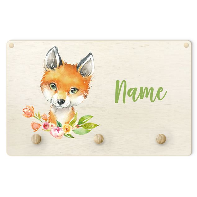 Klädhängare vägg djur Forest Animal Baby Fox With Customised Name