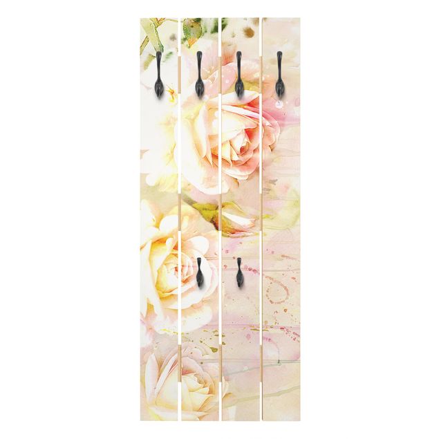 Klädhängare vägg beige Watercolour Flowers Roses