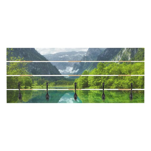 Klädhängare vägg grön Mountain Lake With Water Reflection