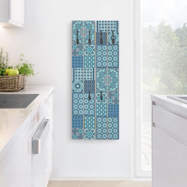 Klädhängare vägg shabby Moroccan Mosaic Tiles Turquoise Blue