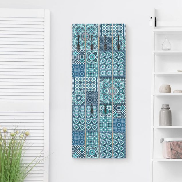 Klädhängare vägg mönster Moroccan Mosaic Tiles Turquoise Blue