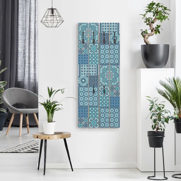 Klädhängare vägg vintage Moroccan Mosaic Tiles Turquoise Blue