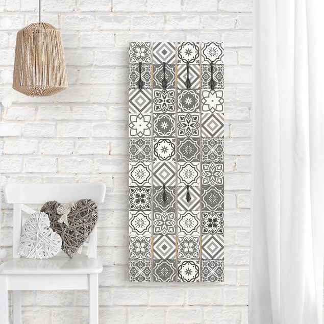 Klädhängare vägg mönster Mediterranean Tile Pattern Grayscale