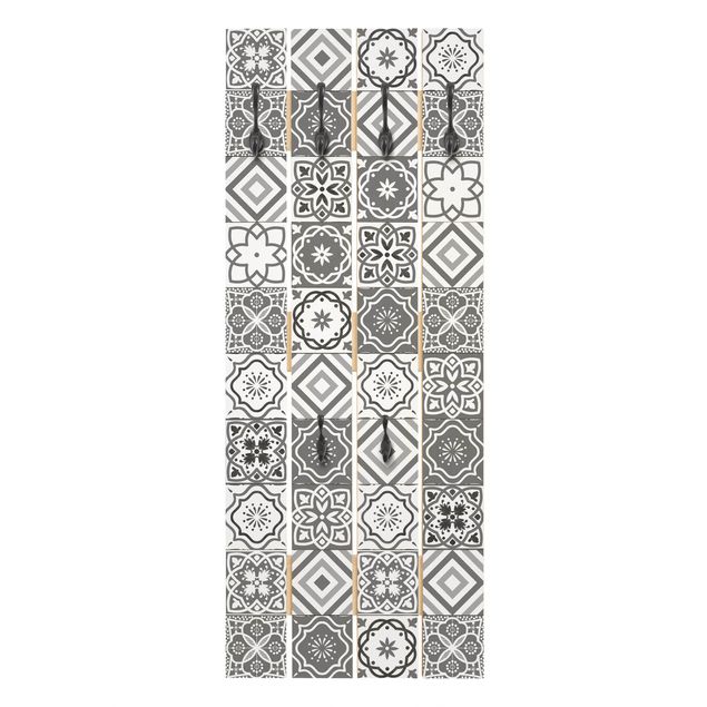 Klädhängare vägg grått Mediterranean Tile Pattern Grayscale