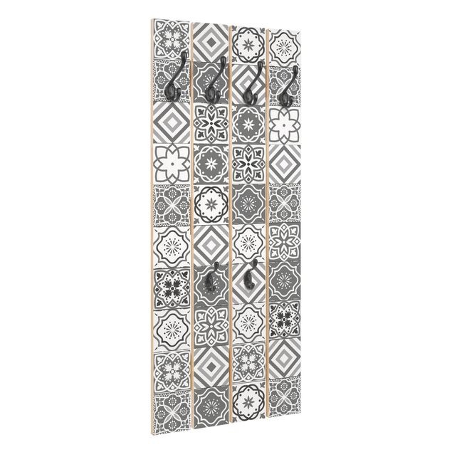 Klädhängare vägg Mediterranean Tile Pattern Grayscale