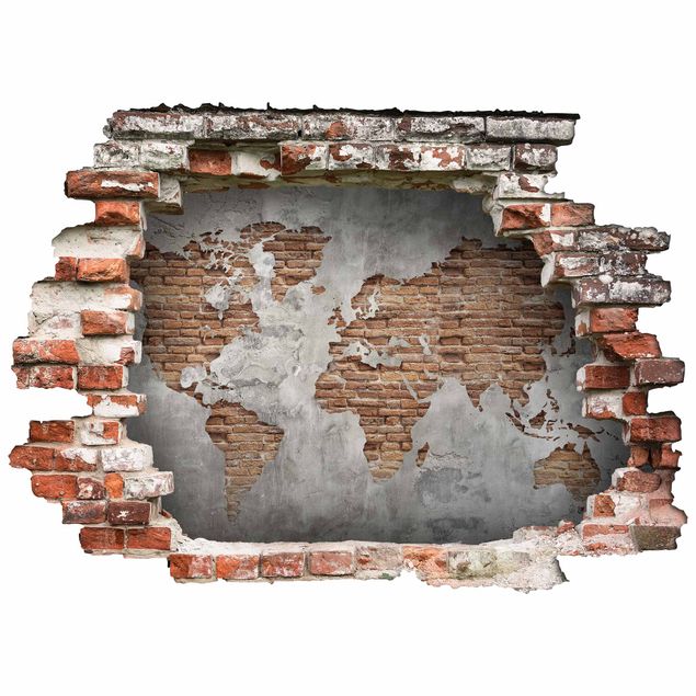 Autocolantes de parede mapa-múndi Shabby Concrete Brick World Map