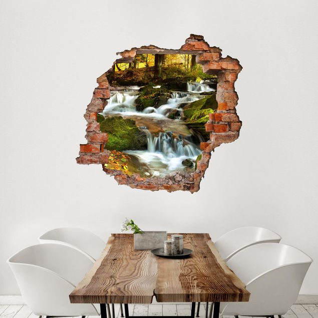 Autocolantes de parede 3D Waterfall Autumnal Forest