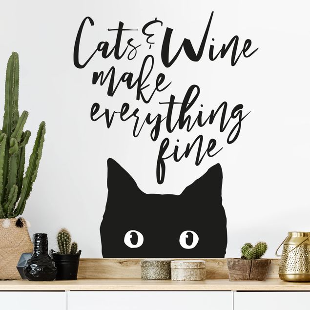 Autocolantes de parede gatos Cats And Wine make Everything Fine