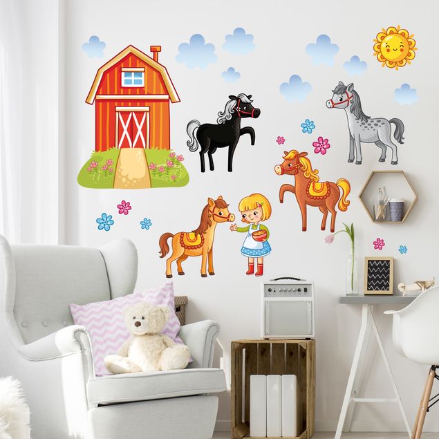 Wallstickers fisk Farm Set with Horses