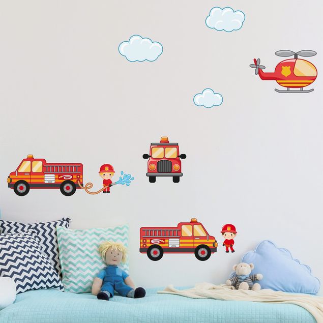 autocolantes decorativos parede Firefighter Set with Vehicles