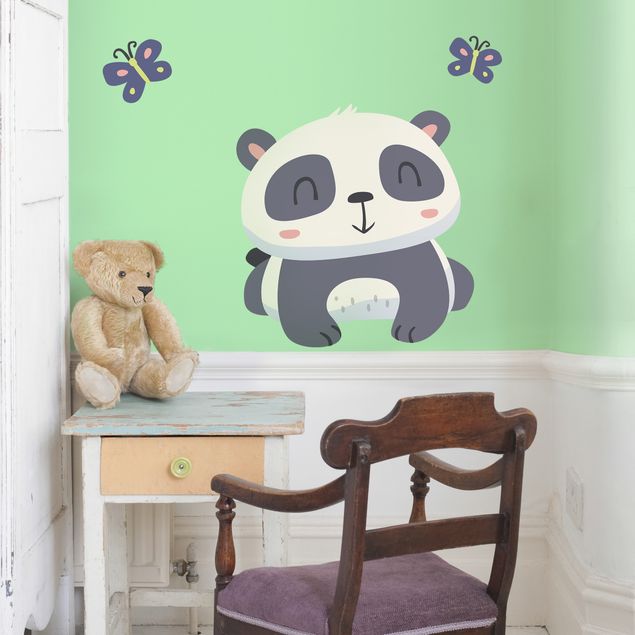 Autocolantes de parede pandas Panda With Butterflies